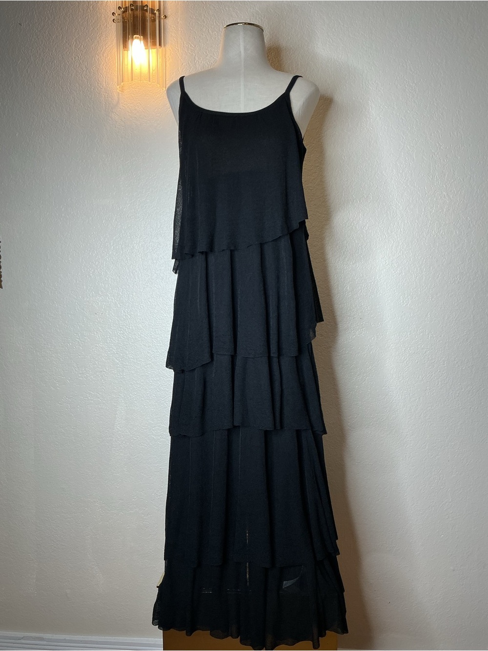 Zara Black Tiered Maxi Dress with Spaghetti Straps